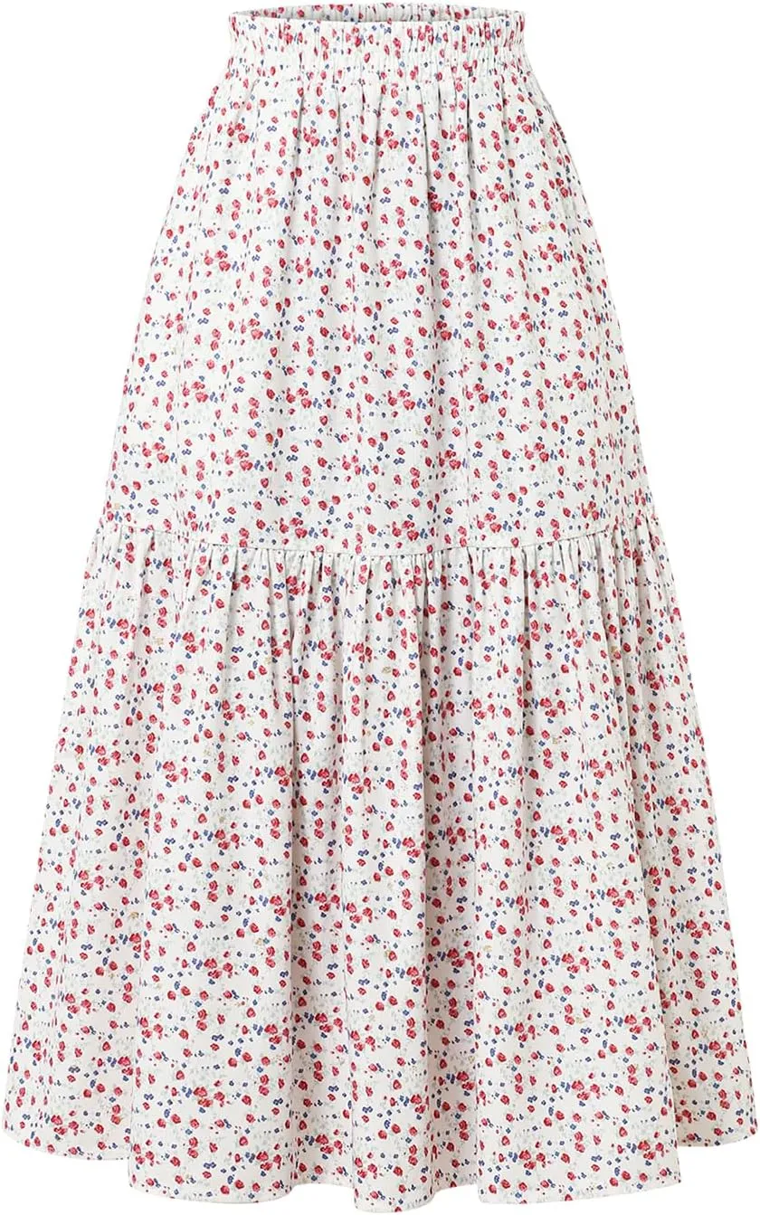 Ladies' High-Waisted Printed Skirt with Elastic Waist and Pleated Skirt in Spring Summer Autumn and Winter