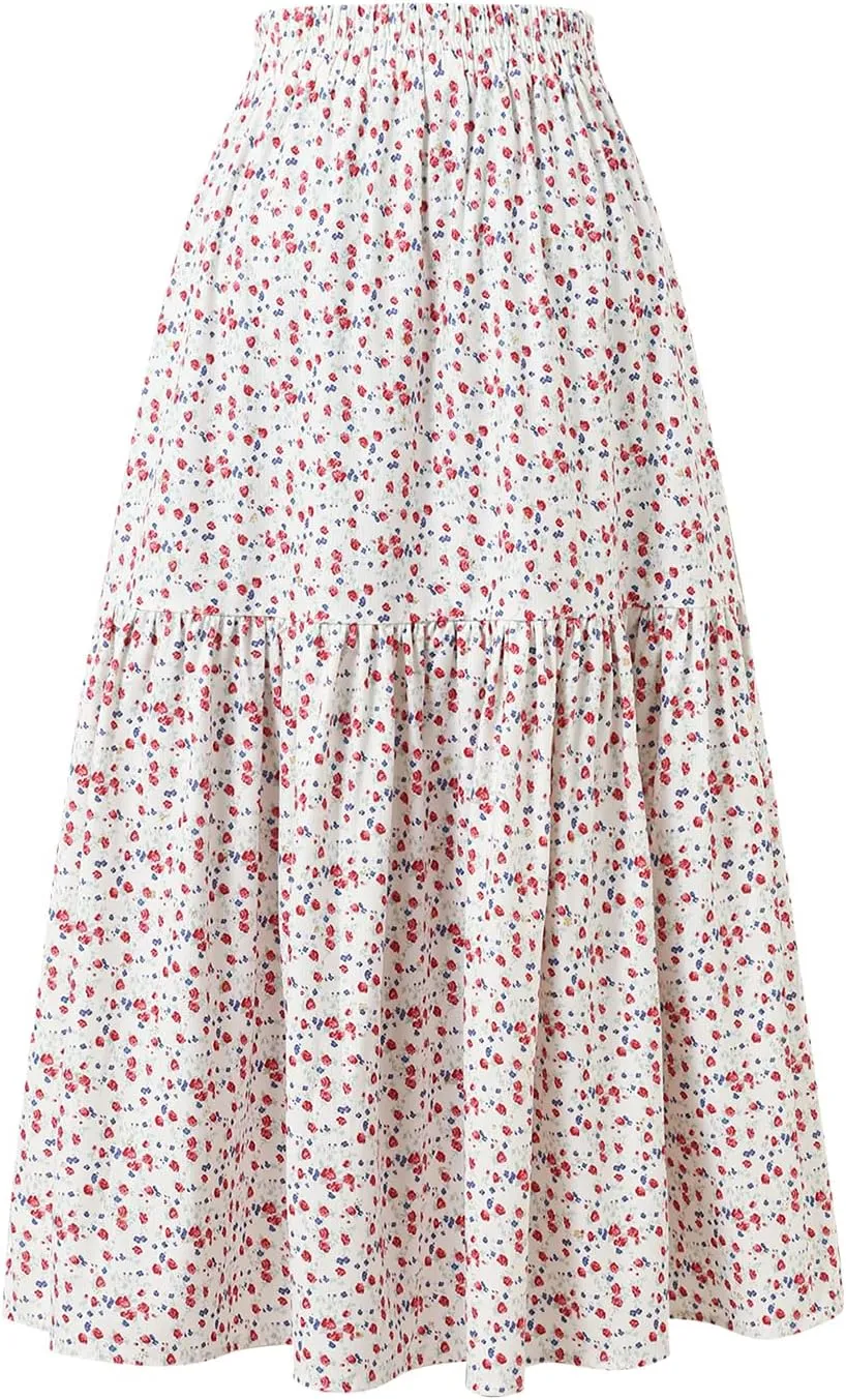 Ladies' High-Waisted Printed Skirt with Elastic Waist and Pleated Skirt in Spring Summer Autumn and Winter
