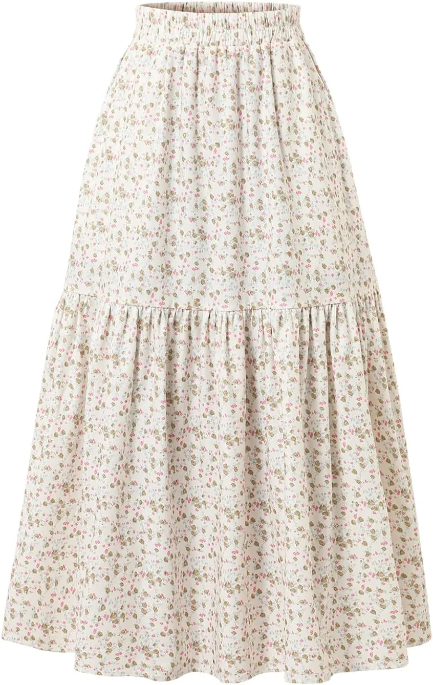 Ladies' High-Waisted Printed Skirt with Elastic Waist and Pleated Skirt in Spring Summer Autumn and Winter