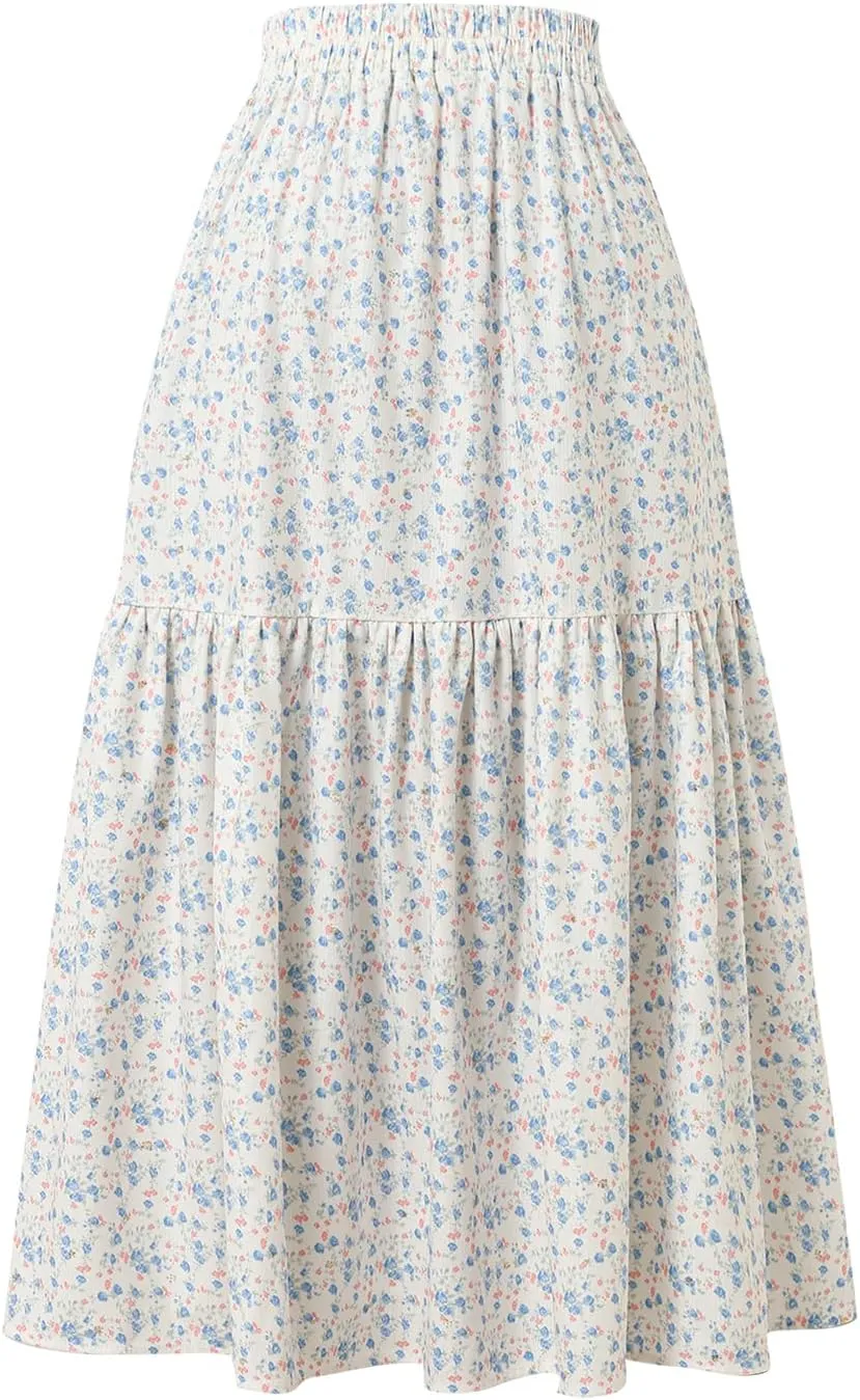 Ladies' High-Waisted Printed Skirt with Elastic Waist and Pleated Skirt in Spring Summer Autumn and Winter