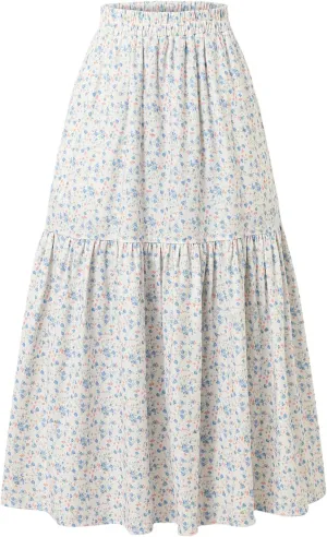 Ladies' High-Waisted Printed Skirt with Elastic Waist and Pleated Skirt in Spring Summer Autumn and Winter