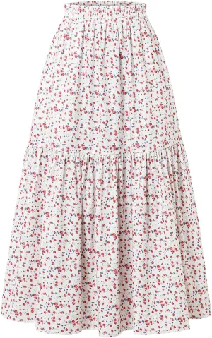 Ladies' High-Waisted Printed Skirt with Elastic Waist and Pleated Skirt in Spring Summer Autumn and Winter
