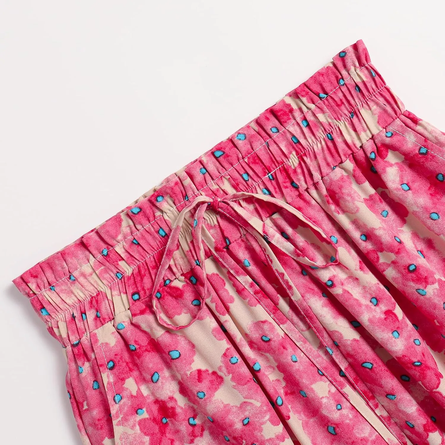 Ladies Printed Elastic Waist Skirt in Spring Summer and Autumn Leisure Long Skirt Pocket Skirt