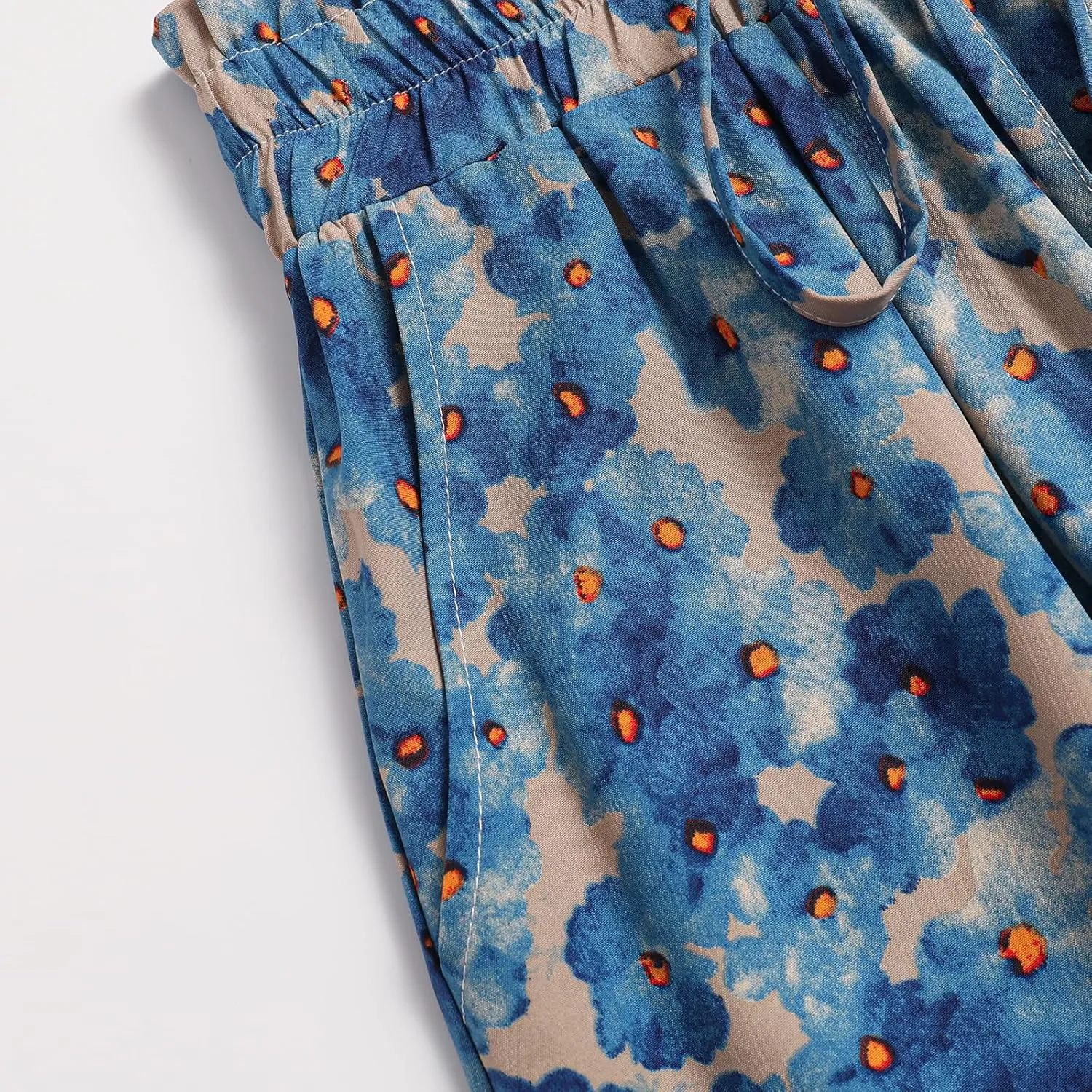 Ladies Printed Elastic Waist Skirt in Spring Summer and Autumn Leisure Long Skirt Pocket Skirt