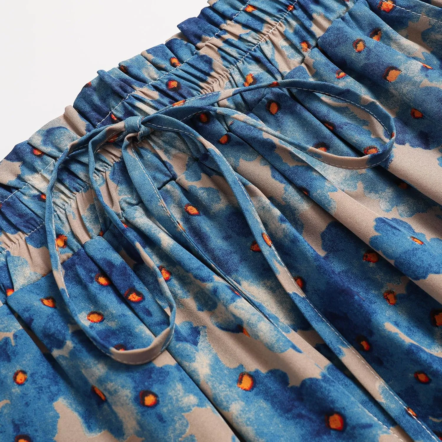 Ladies Printed Elastic Waist Skirt in Spring Summer and Autumn Leisure Long Skirt Pocket Skirt