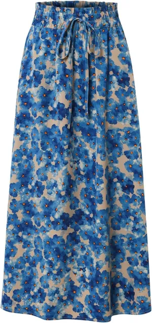 Ladies Printed Elastic Waist Skirt in Spring Summer and Autumn Leisure Long Skirt Pocket Skirt