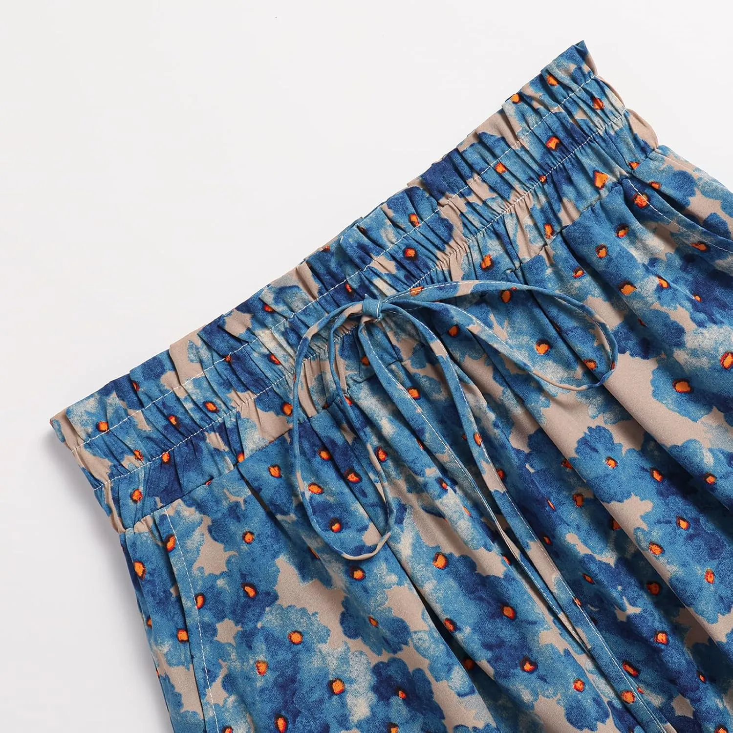 Ladies Printed Elastic Waist Skirt in Spring Summer and Autumn Leisure Long Skirt Pocket Skirt