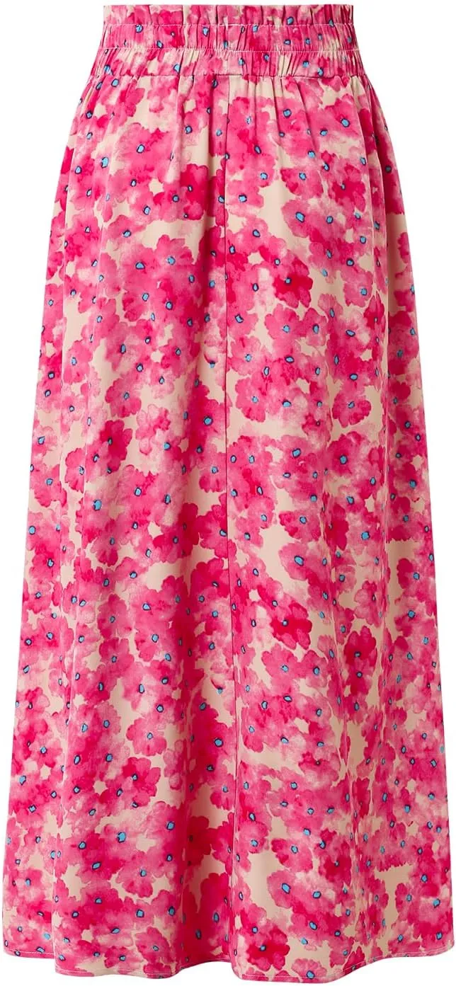 Ladies Printed Elastic Waist Skirt in Spring Summer and Autumn Leisure Long Skirt Pocket Skirt