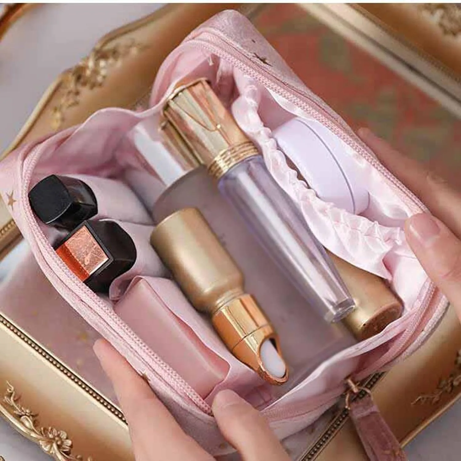 Ladies Toiletry Makeup Soft Lipstick Organiser Portable Beauty Cosmetic Bag (Blue)