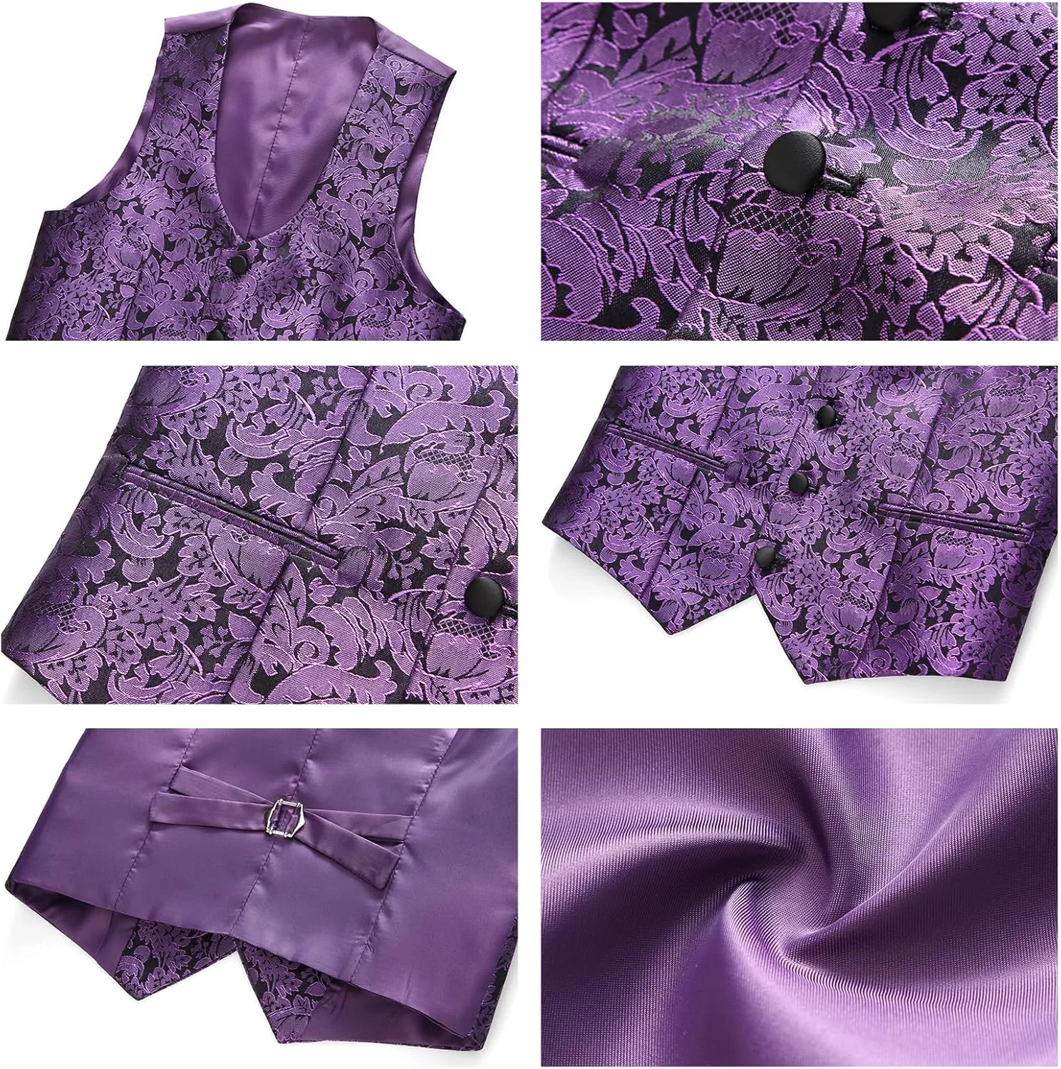 Lamgool Boys Suit 3 Pieces Slim Fit Tuxedo Formal Set with Floral Jacquard Jacket Pant Vest for Wedding Prom Party Size 4-16Y