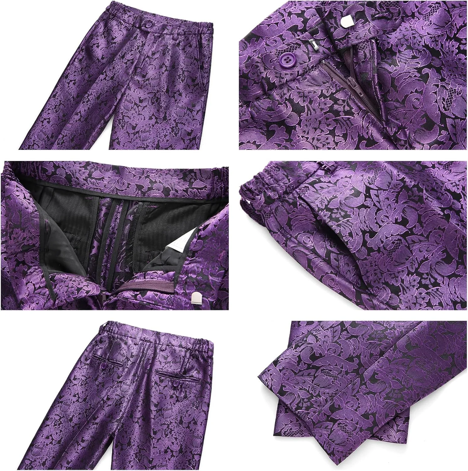 Lamgool Boys Suit 3 Pieces Slim Fit Tuxedo Formal Set with Floral Jacquard Jacket Pant Vest for Wedding Prom Party Size 4-16Y