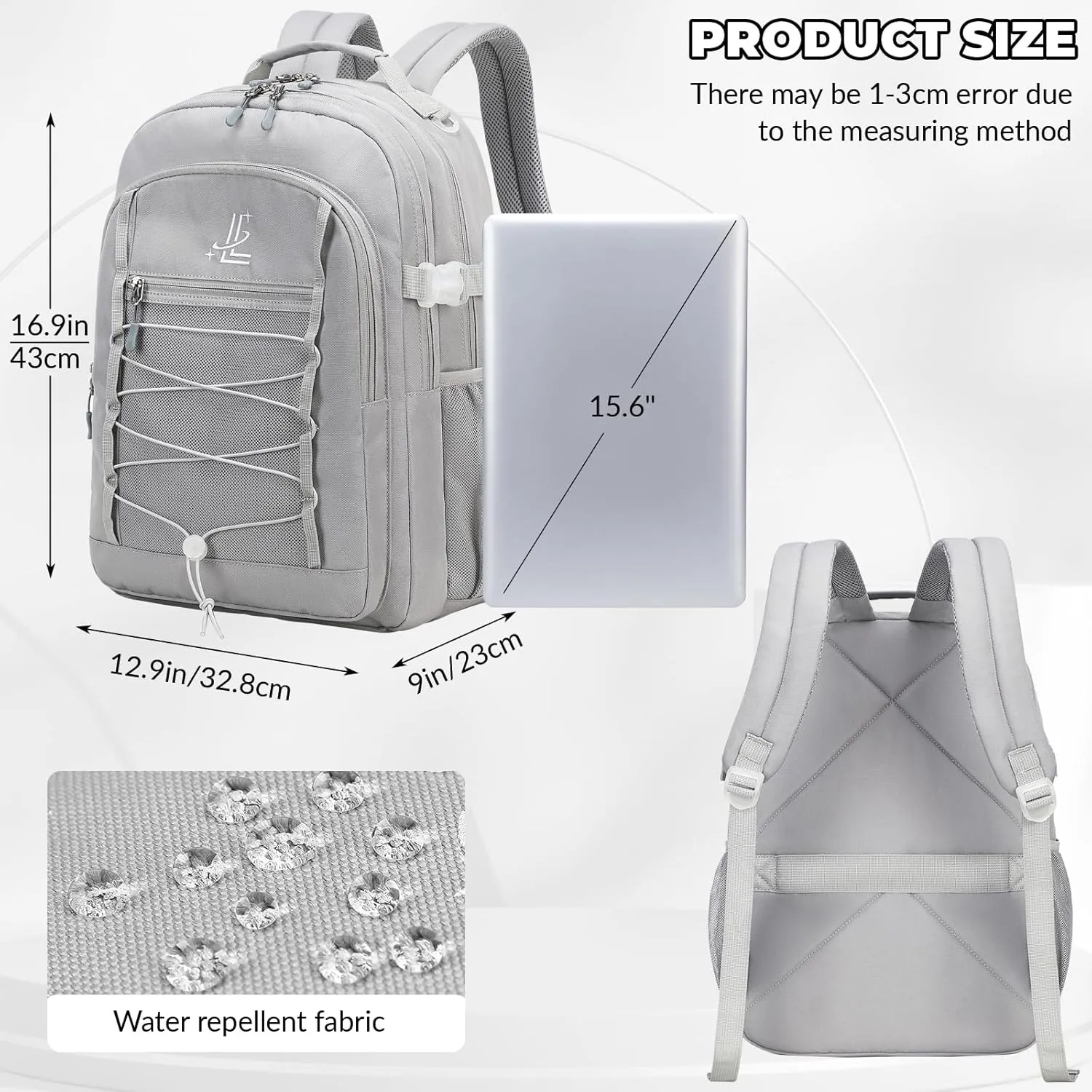 Lanola Travel Business Study Water Resistant Casual Backpack Lightweight Student School bag for Men Women - Gray