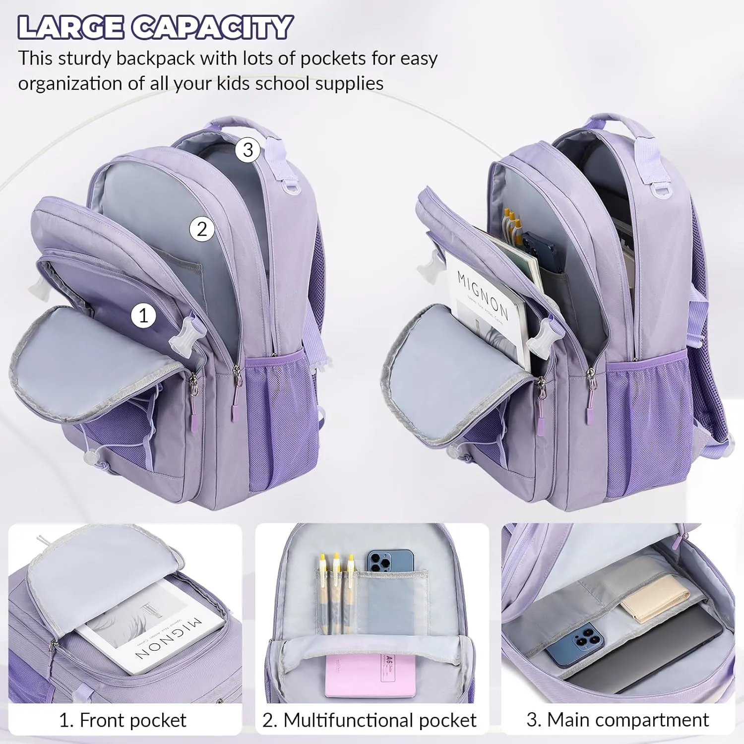 Lanola Travel Business Study Water Resistant Casual Backpack Lightweight Student School bag for Men Women - Gray