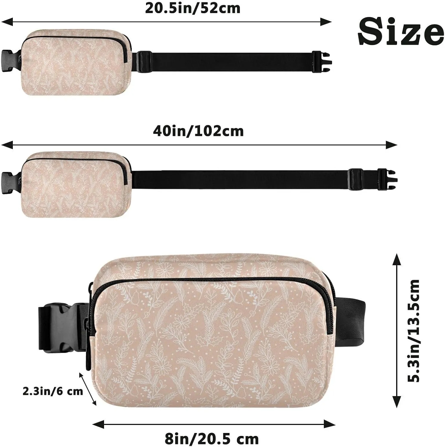 Large Crossbody Fanny Pack men women Waist Packs Water-resistant Leaves Pattern belt Bag for Hiking Running,Multi10