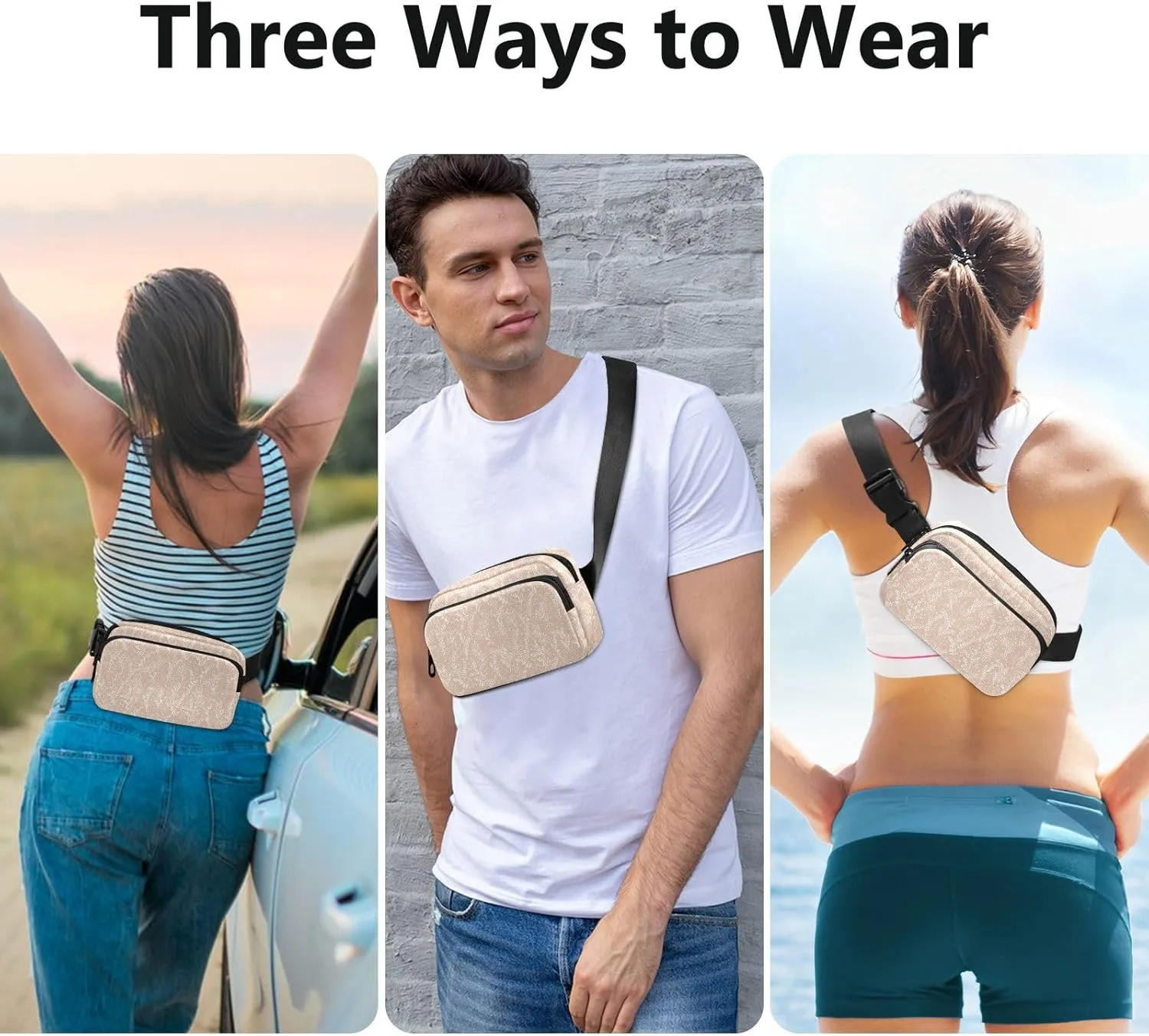 Large Crossbody Fanny Pack men women Waist Packs Water-resistant Leaves Pattern belt Bag for Hiking Running,Multi10