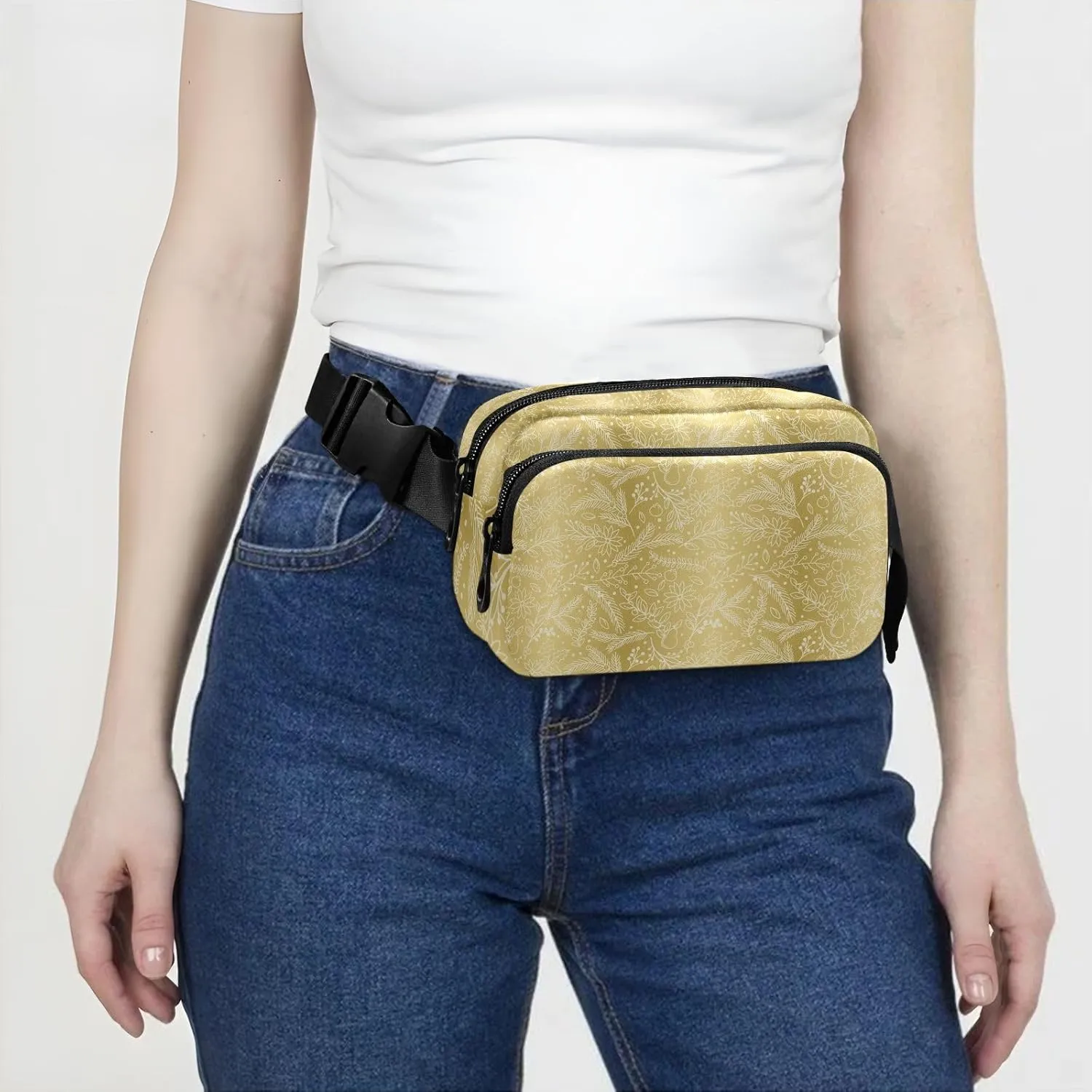 Large Crossbody Fanny Pack men women Waist Packs Water-resistant Leaves Pattern belt Bag for Hiking Running,Multi4