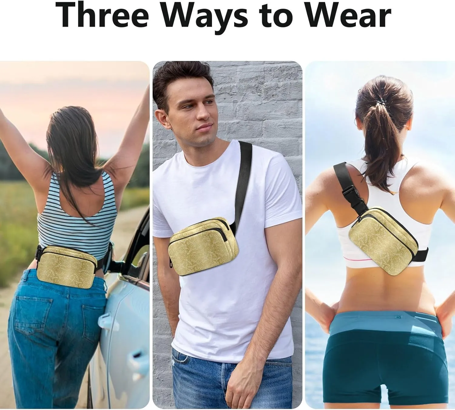 Large Crossbody Fanny Pack men women Waist Packs Water-resistant Leaves Pattern belt Bag for Hiking Running,Multi4