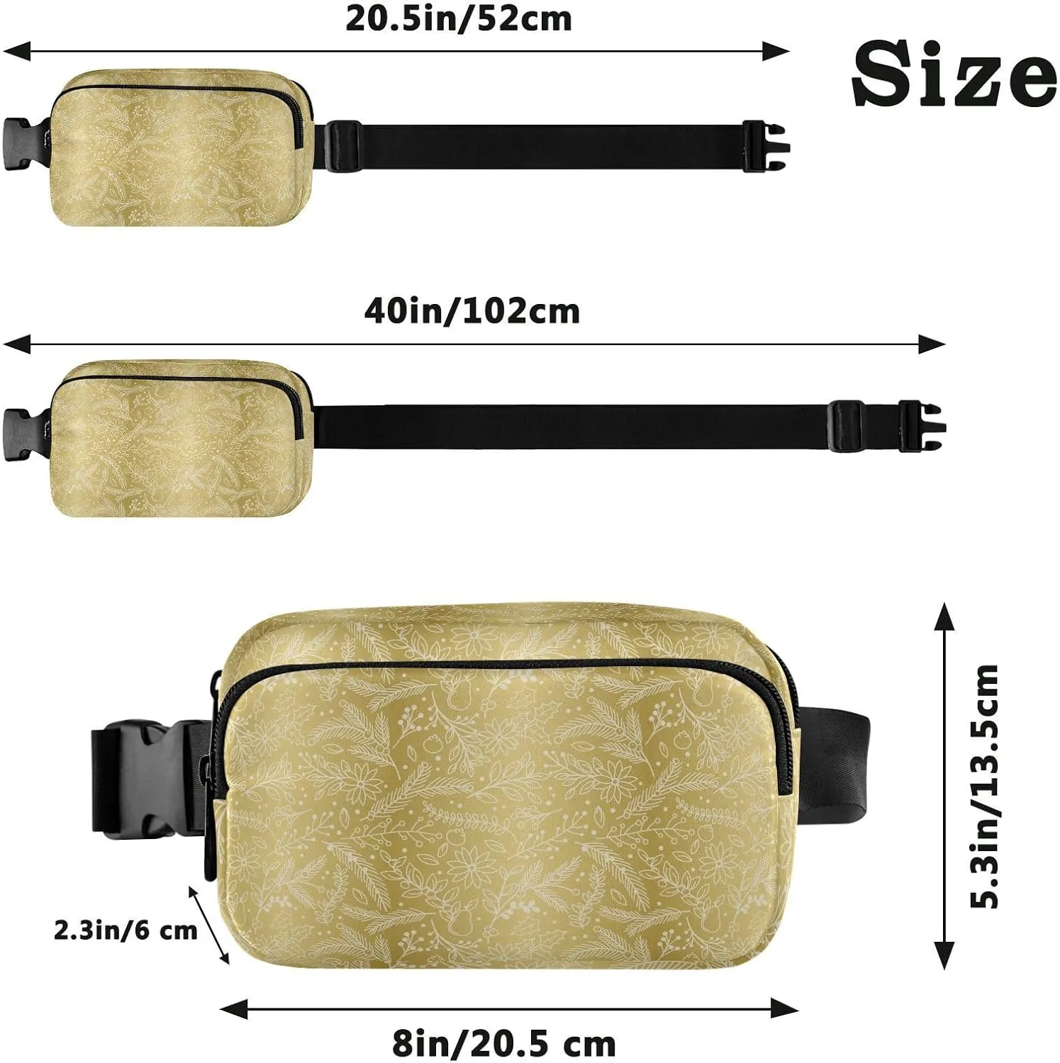 Large Crossbody Fanny Pack men women Waist Packs Water-resistant Leaves Pattern belt Bag for Hiking Running,Multi4