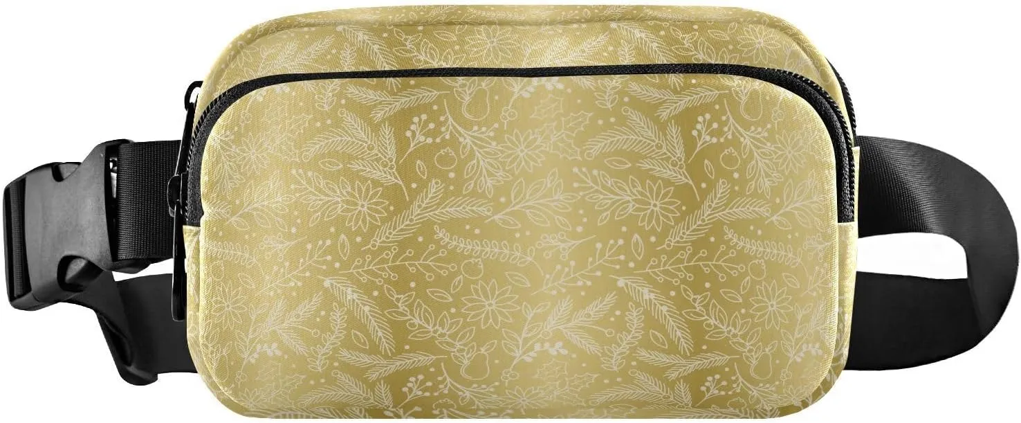 Large Crossbody Fanny Pack men women Waist Packs Water-resistant Leaves Pattern belt Bag for Hiking Running,Multi4