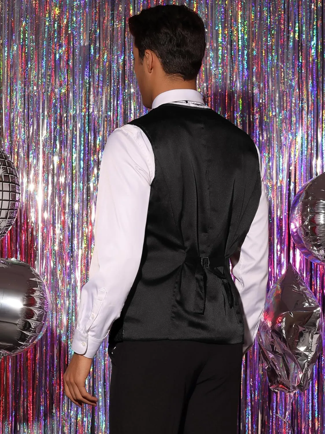 Lars Amadeus Sequins Vest for Men's V-Neck Slim Fit Shiny Disco Party Sleeveless Waistcoat Bowtie