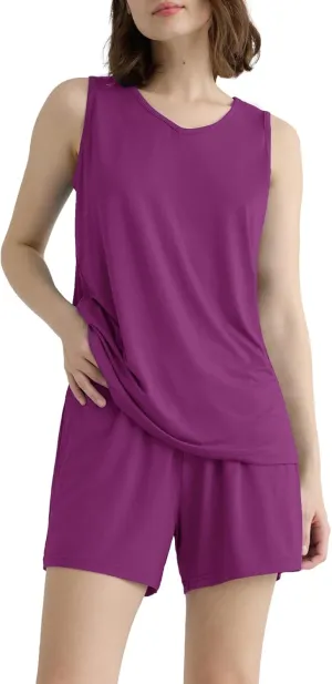 Latuza Women's Silky Soft Viscose Tank Top Short Pajama Set