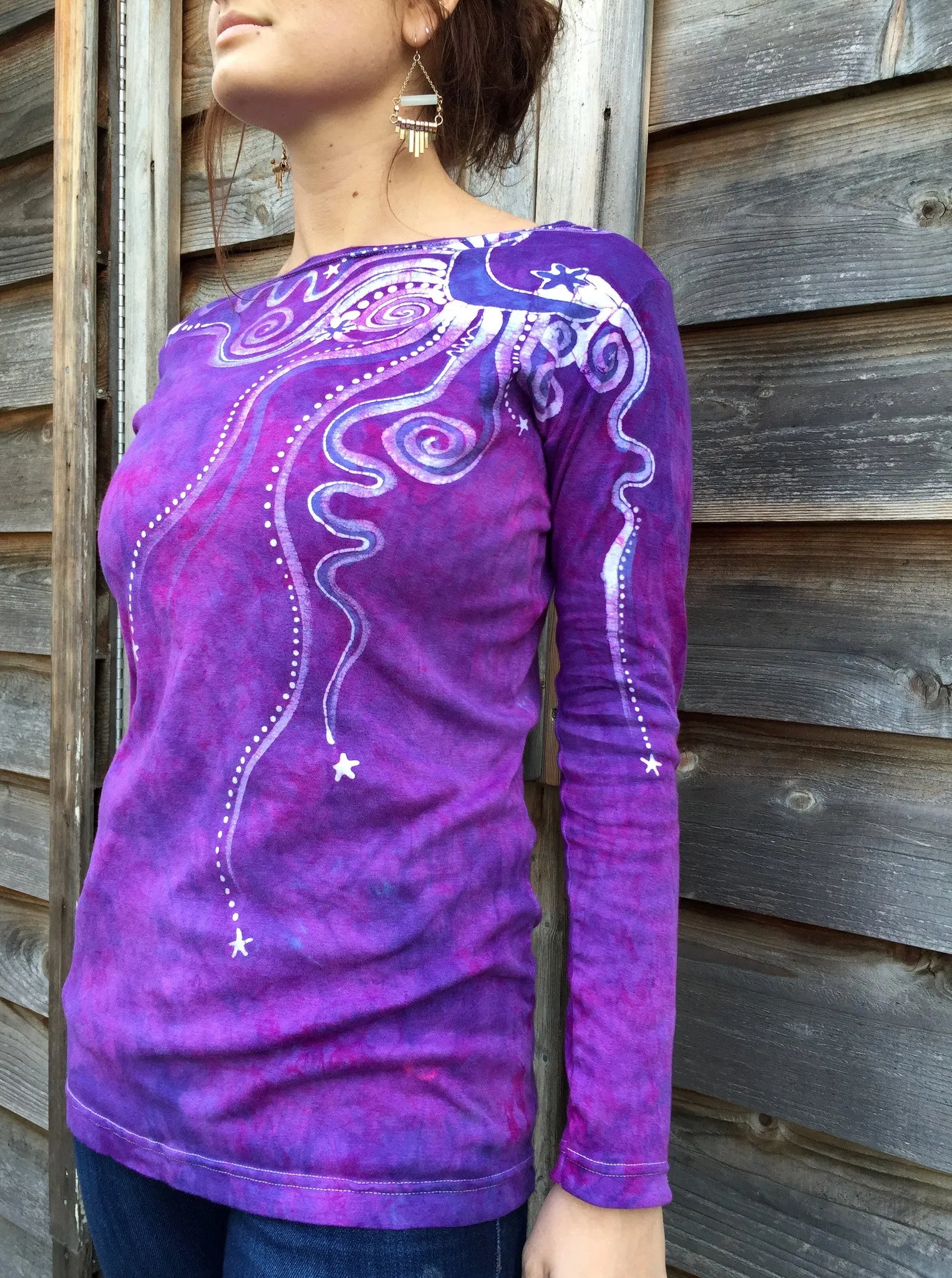 Lavender Moonbeams Long Sleeve Batik Tunic Top