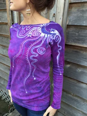 Lavender Moonbeams Long Sleeve Batik Tunic Top