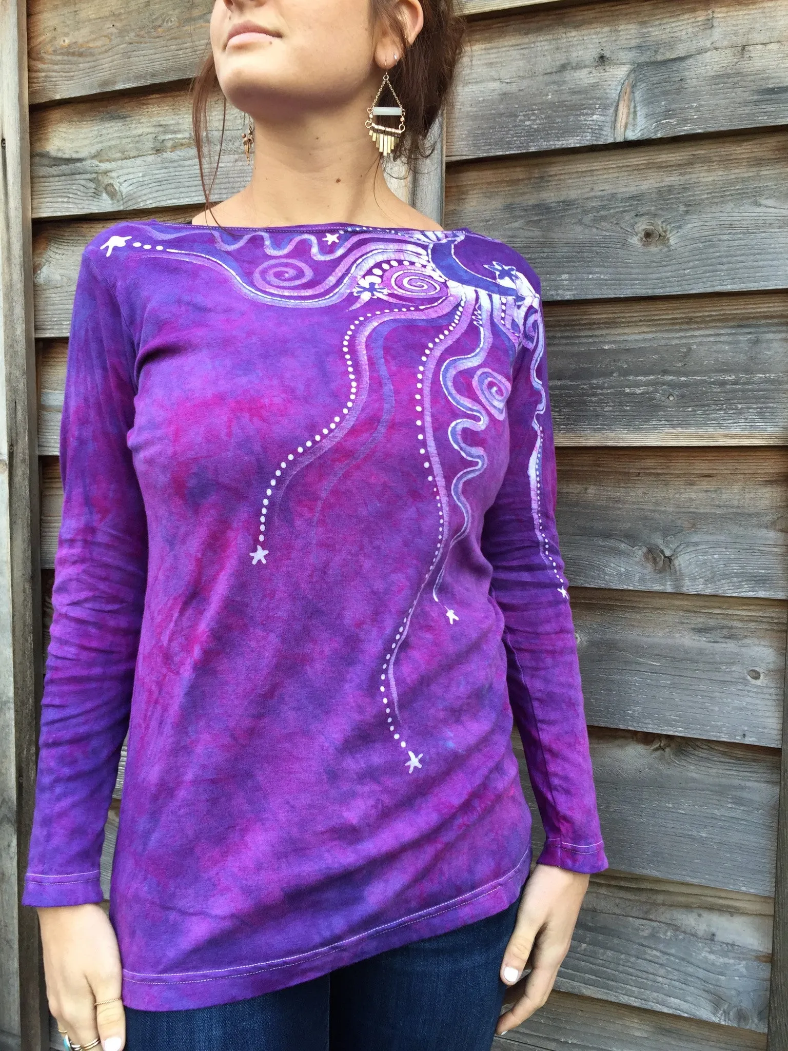Lavender Moonbeams Long Sleeve Batik Tunic Top