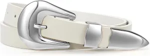 LEACOOLKEY Women Leather Belt Ladies Faux Leather Belt for Jeans Dress Fashion Silver Gold Buckle Waist Belt