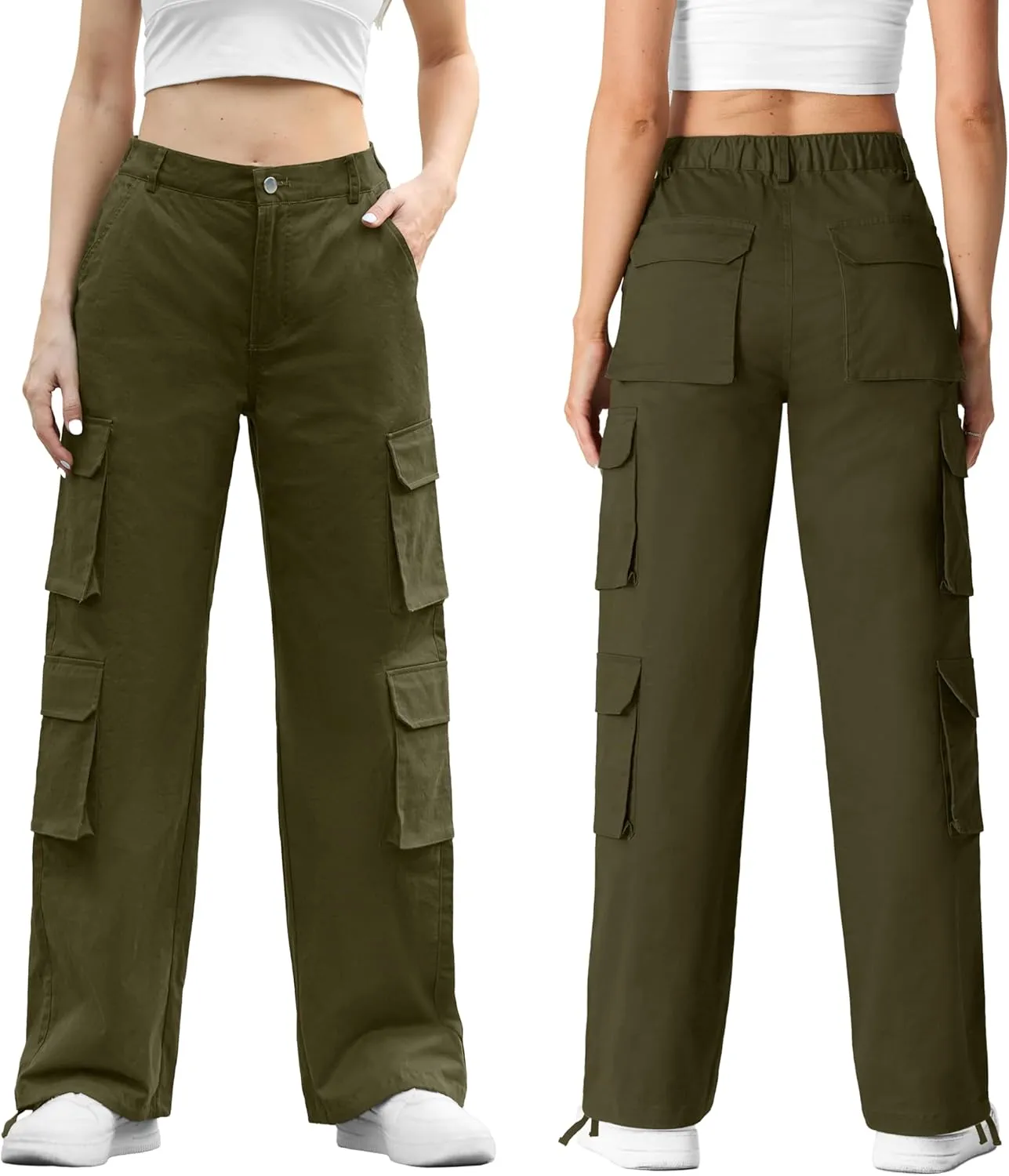 Lepunuo Womens Cargo Pants High Waisted Casual Pants Baggy Stretchy Wide Leg Y2k Streetwear with 8 Pockets