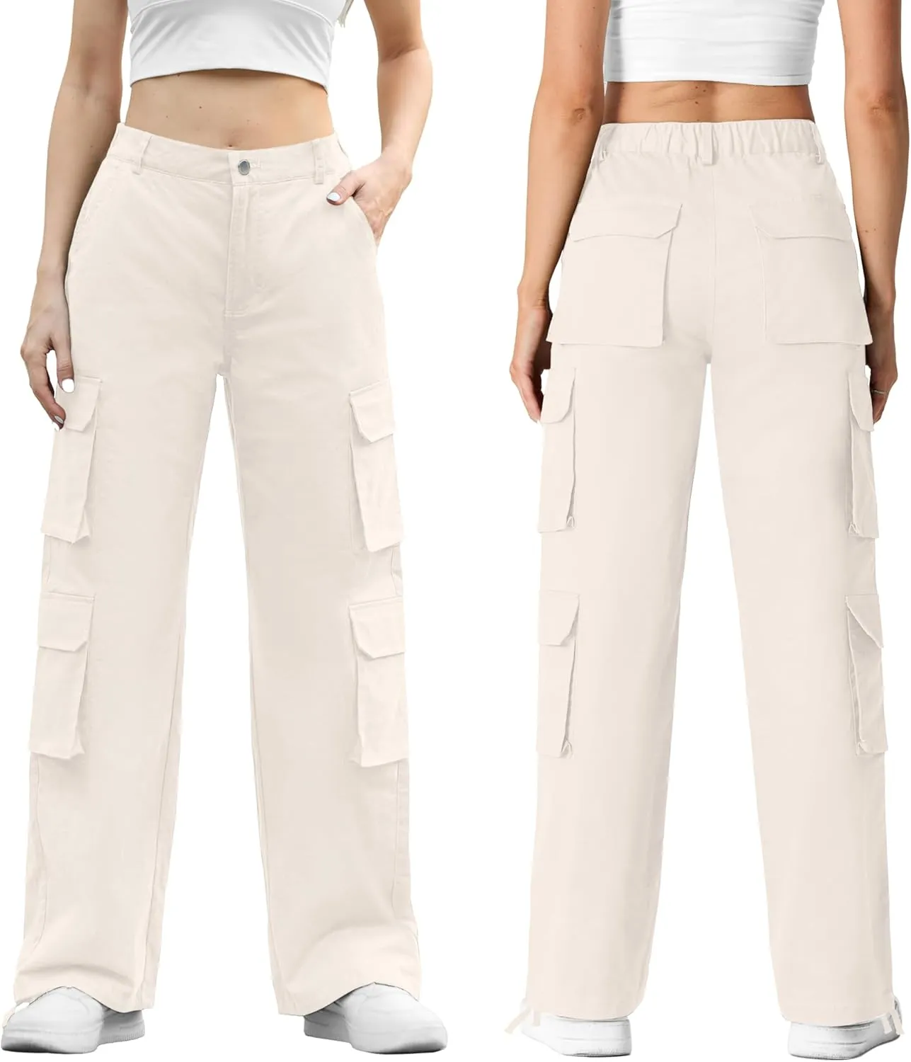Lepunuo Womens Cargo Pants High Waisted Casual Pants Baggy Stretchy Wide Leg Y2k Streetwear with 8 Pockets