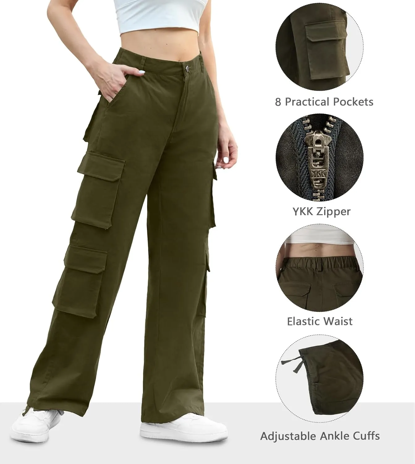 Lepunuo Womens Cargo Pants High Waisted Casual Pants Baggy Stretchy Wide Leg Y2k Streetwear with 8 Pockets