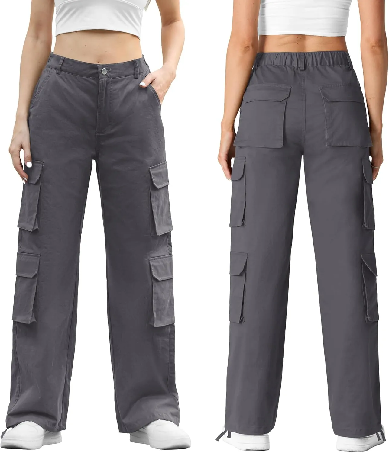 Lepunuo Womens Cargo Pants High Waisted Casual Pants Baggy Stretchy Wide Leg Y2k Streetwear with 8 Pockets