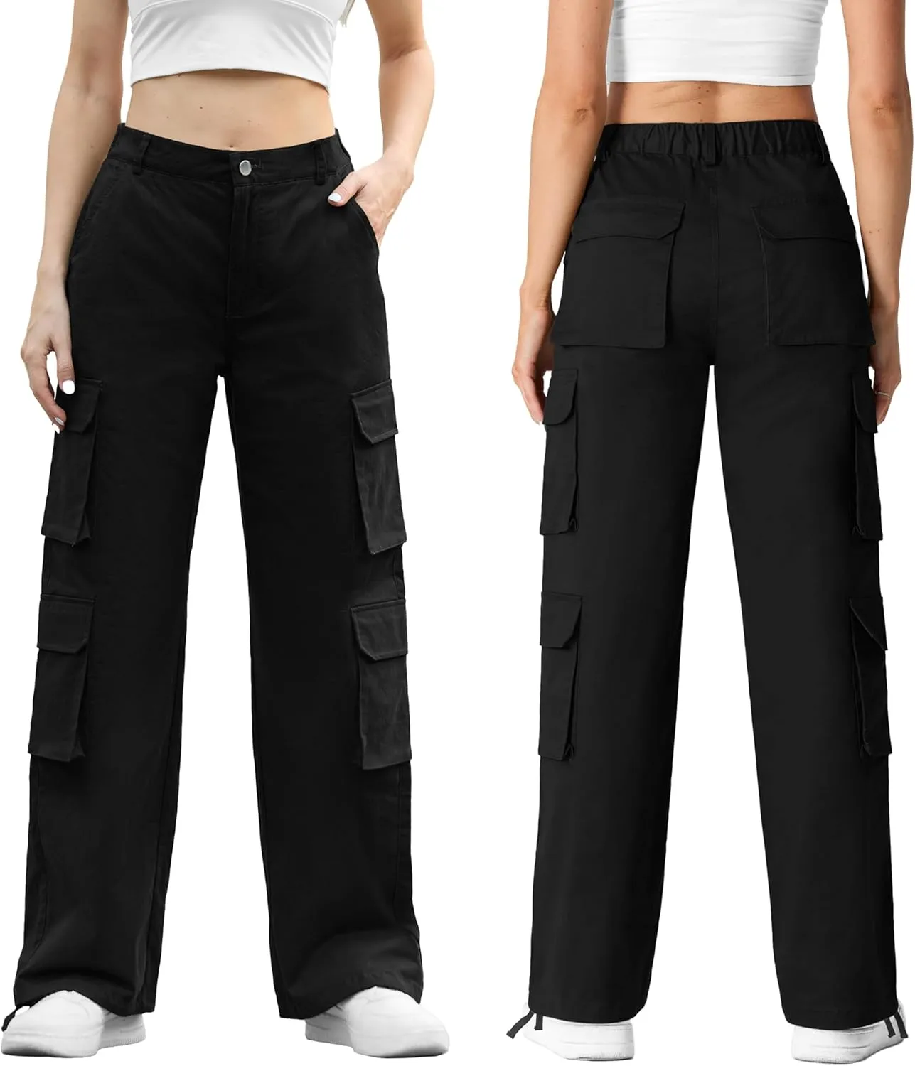 Lepunuo Womens Cargo Pants High Waisted Casual Pants Baggy Stretchy Wide Leg Y2k Streetwear with 8 Pockets