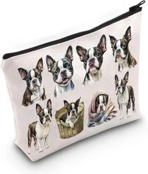 LEVLO Boston Terrier Dog Cosmetic Makeup Bag - Travel Cosmetic Bag - Water Resistant Canvas - Boston Terrier Dog Lovers Gift