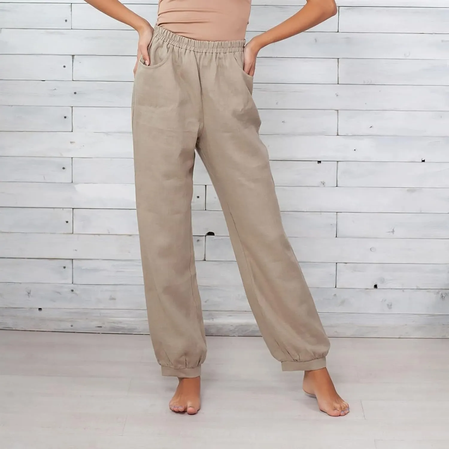 Linen Pants for Womens High Waisted Casual Loose Straight Pants Elasticity Waist Comfy 2025 Summer Travel Beach Trousers