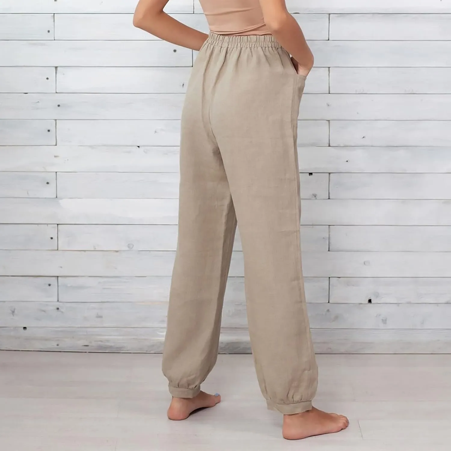 Linen Pants for Womens High Waisted Casual Loose Straight Pants Elasticity Waist Comfy 2025 Summer Travel Beach Trousers