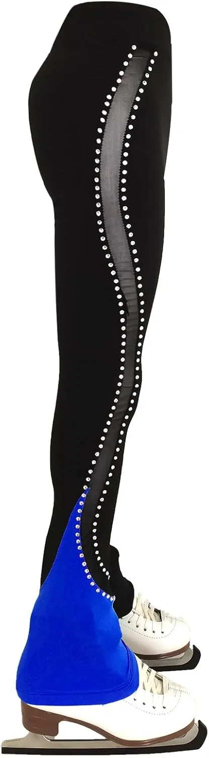 LIUHUO Ice Skating Pants Girls Women Stretchy Mesh Figure Skating Trousers Rhinestones Leggings
