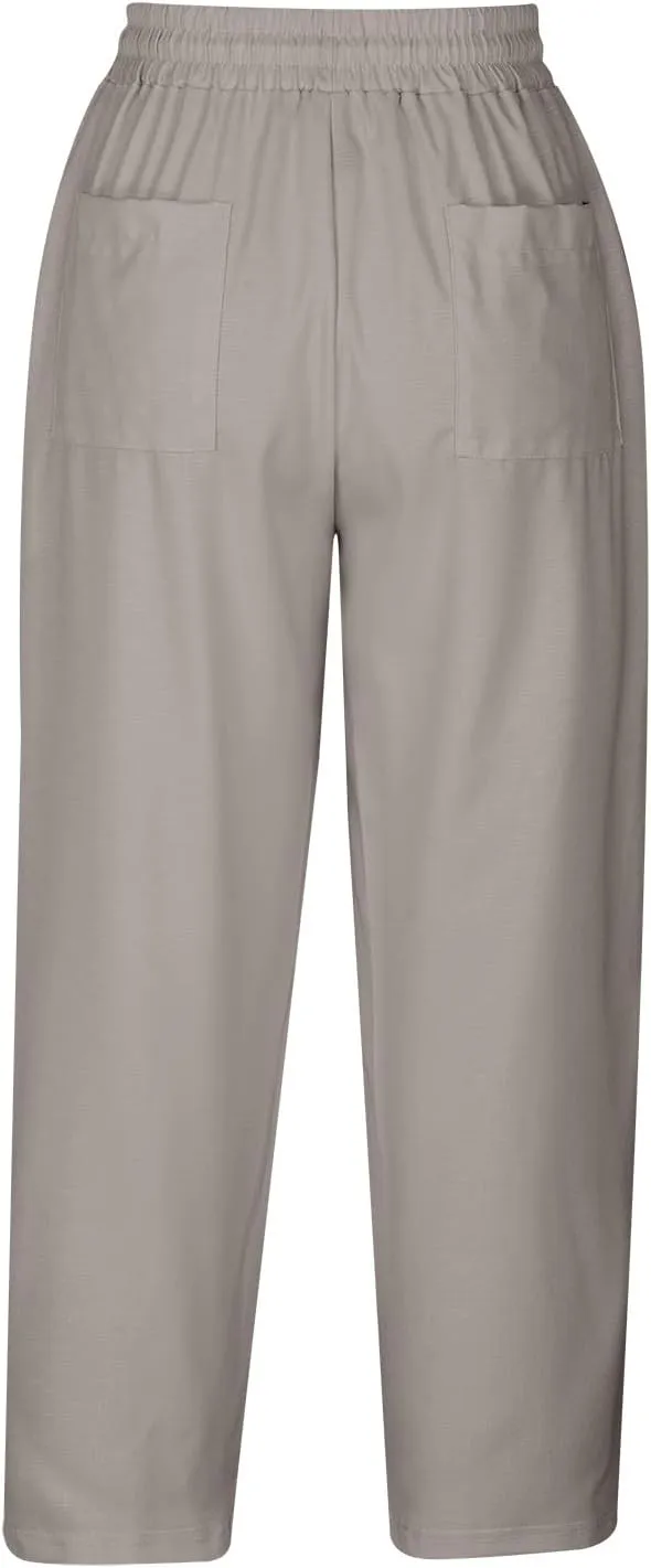 Loose Casual Harlan Pants for Women Drawstring Waist Wide Leg Lounge Pant Summer Casual Cropped Trousers with Pockets