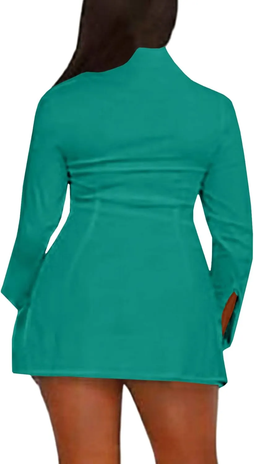 LYANER Women's Button Down Shirt Dress Collar V Neck Long Sleeve Slit Sexy Shirt Dresses