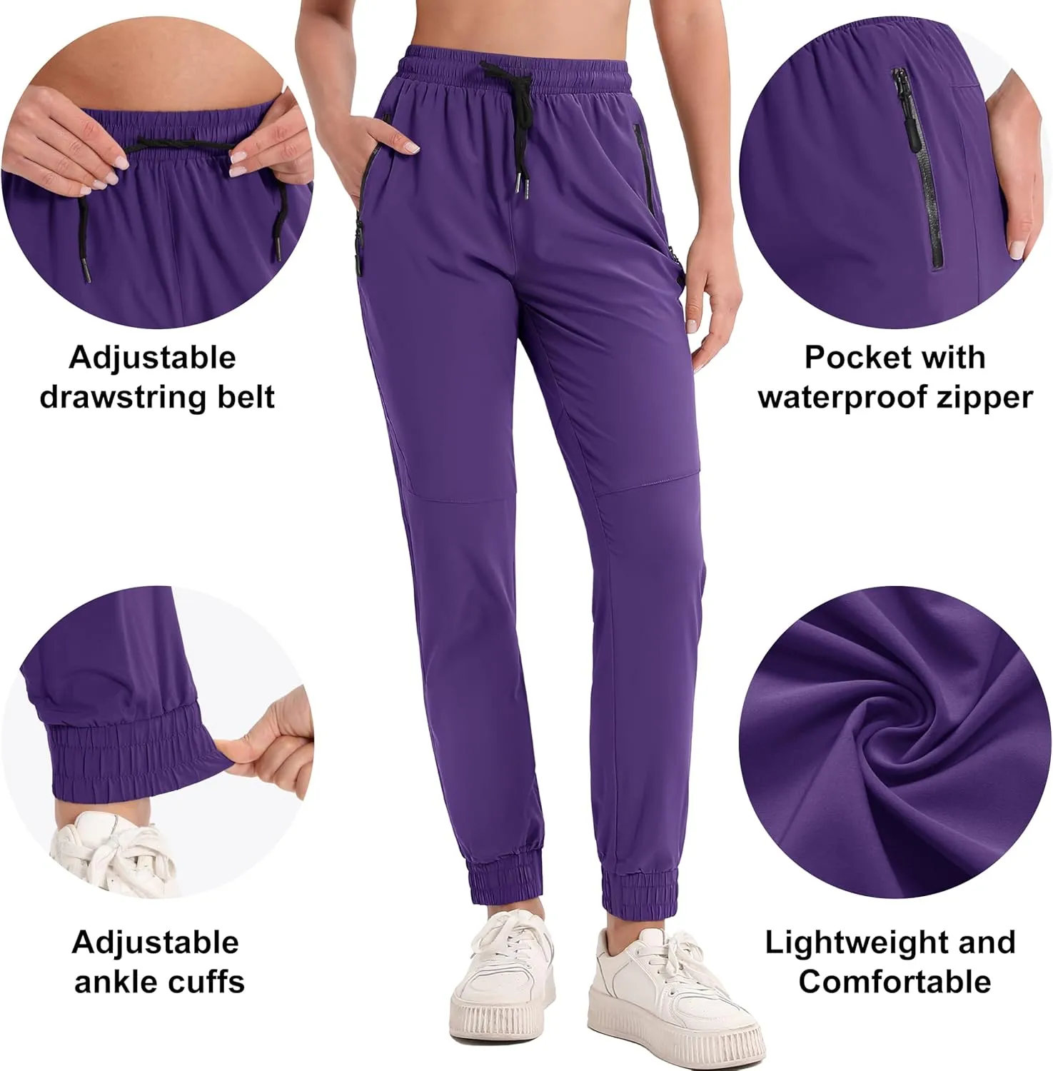 MAGCOMSEN Women's Hiking Cargo Joggers Quick Dry Lightweight Water Resistant Running Athletic Pants with 2 Pockets