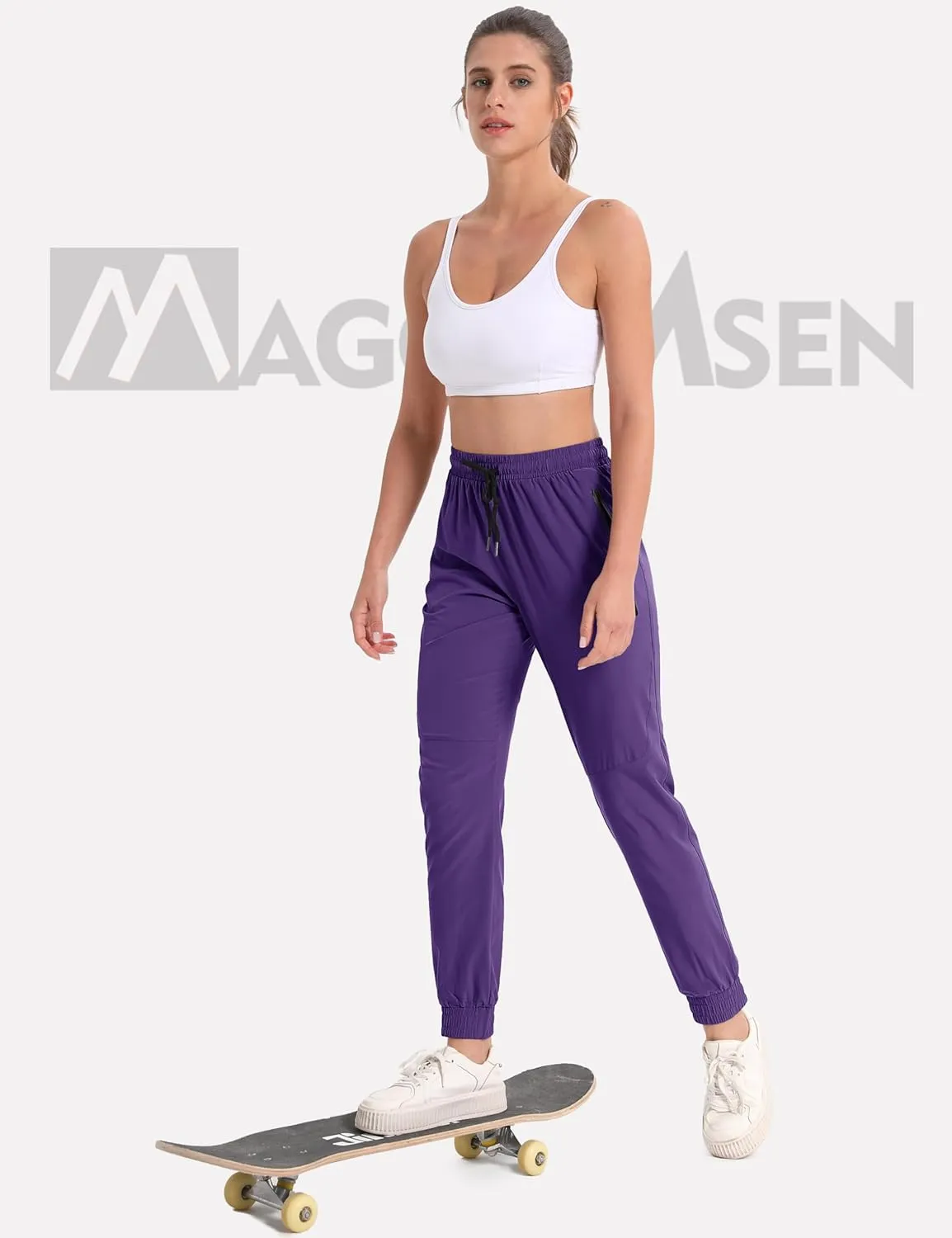 MAGCOMSEN Women's Hiking Cargo Joggers Quick Dry Lightweight Water Resistant Running Athletic Pants with 2 Pockets