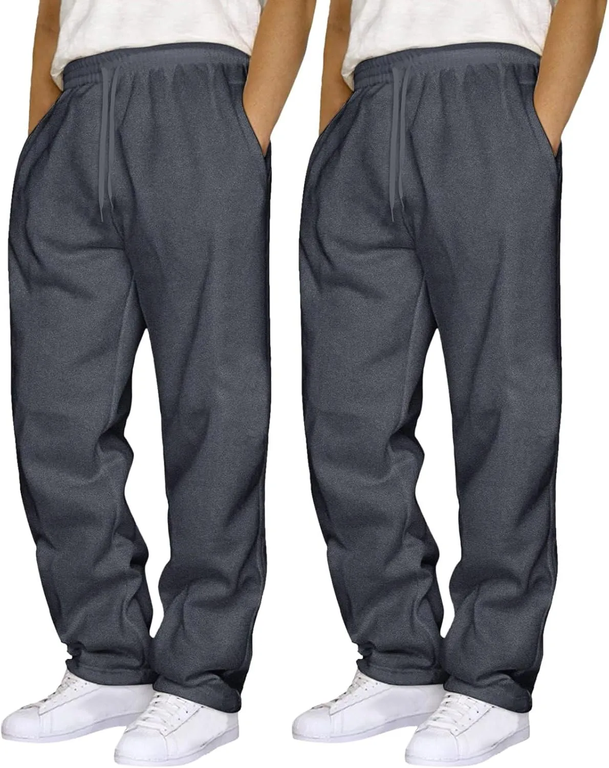 Male Hip Hop Pants Casual Solid Color Track Cuff Lace Up Workout Pants with Pocket 2 Pcs Men's Workout & Training