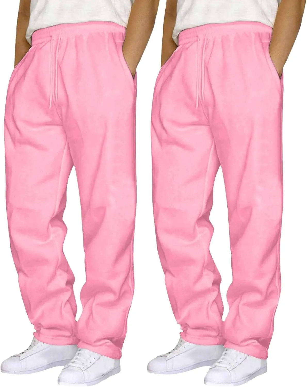 Male Hip Hop Pants Casual Solid Color Track Cuff Lace Up Workout Pants with Pocket 2 Pcs Men's Workout & Training