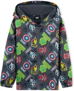 Marvel Boys Waterproof Jacket Avengers Spiderman Hooded Jacket Fleece Lining Raincoat for Boys Teenagers 4-14 Years