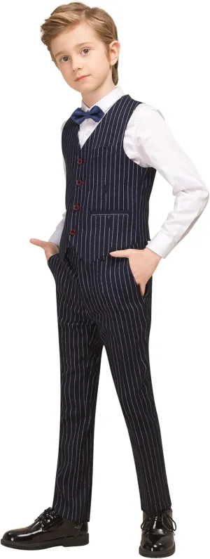 Marvelous World Boys' 5-Piece Formal Vest Suit Set, Vest, Pants, Dress Shirt, Tie and Bowtie