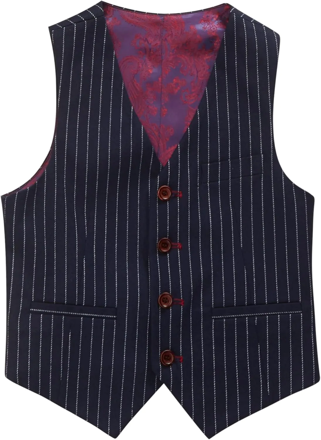 Marvelous World Boys' 5-Piece Formal Vest Suit Set, Vest, Pants, Dress Shirt, Tie and Bowtie