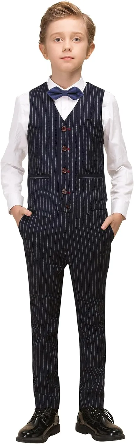 Marvelous World Boys' 5-Piece Formal Vest Suit Set, Vest, Pants, Dress Shirt, Tie and Bowtie
