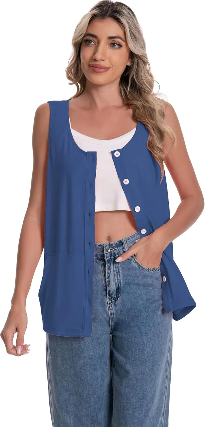 Mastectomy Top Tank with Drain Pockets Post Surgery Recovery Must Haves Clothing Comfy Sleeveless Shirts
