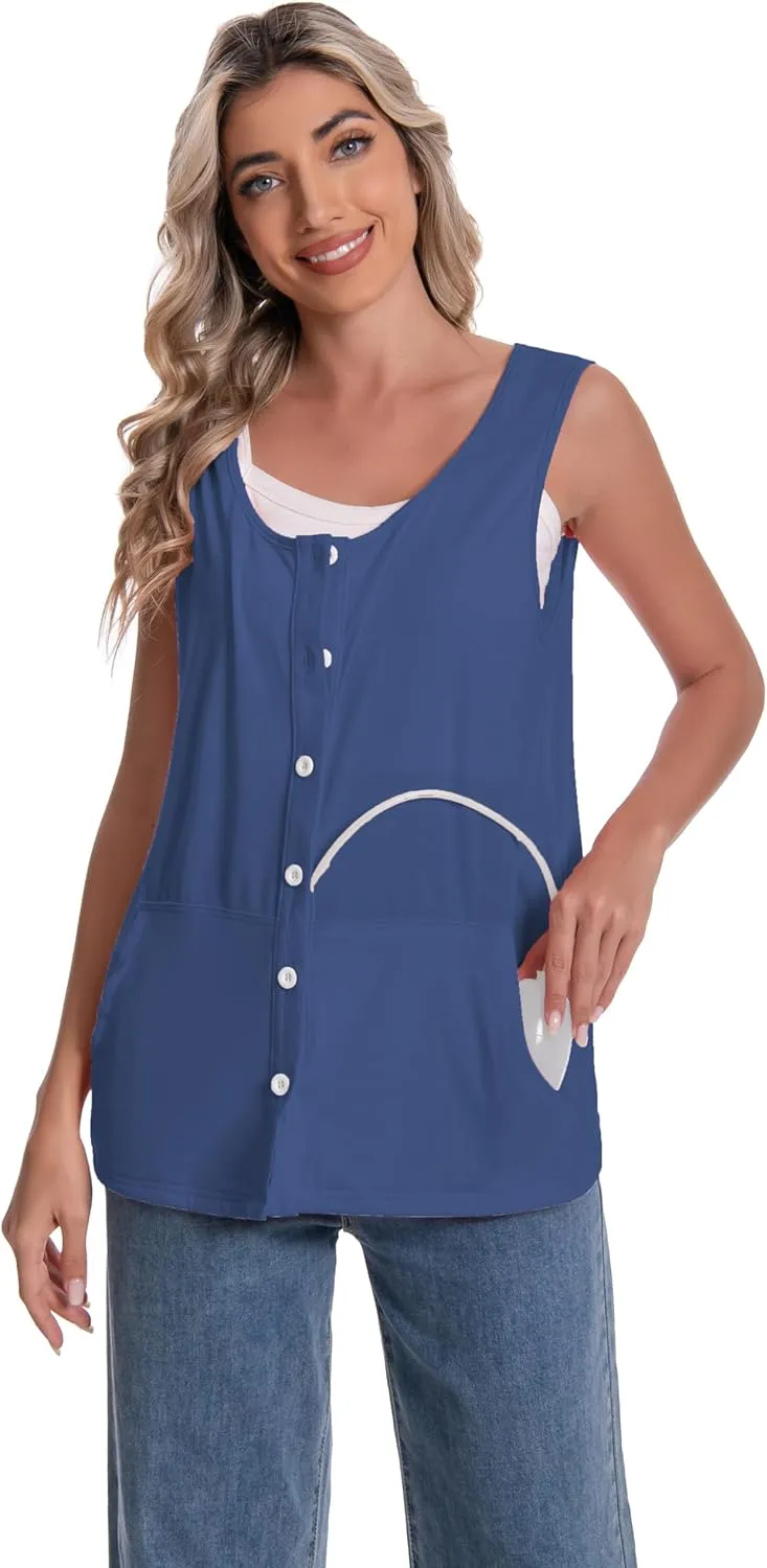 Mastectomy Top Tank with Drain Pockets Post Surgery Recovery Must Haves Clothing Comfy Sleeveless Shirts